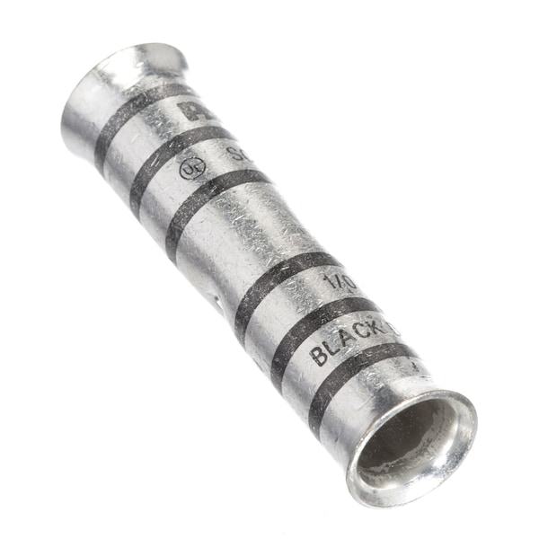 Butt Splice Wire Connector, 1/0 AWG Max, Black, None Insulation, 35 kV